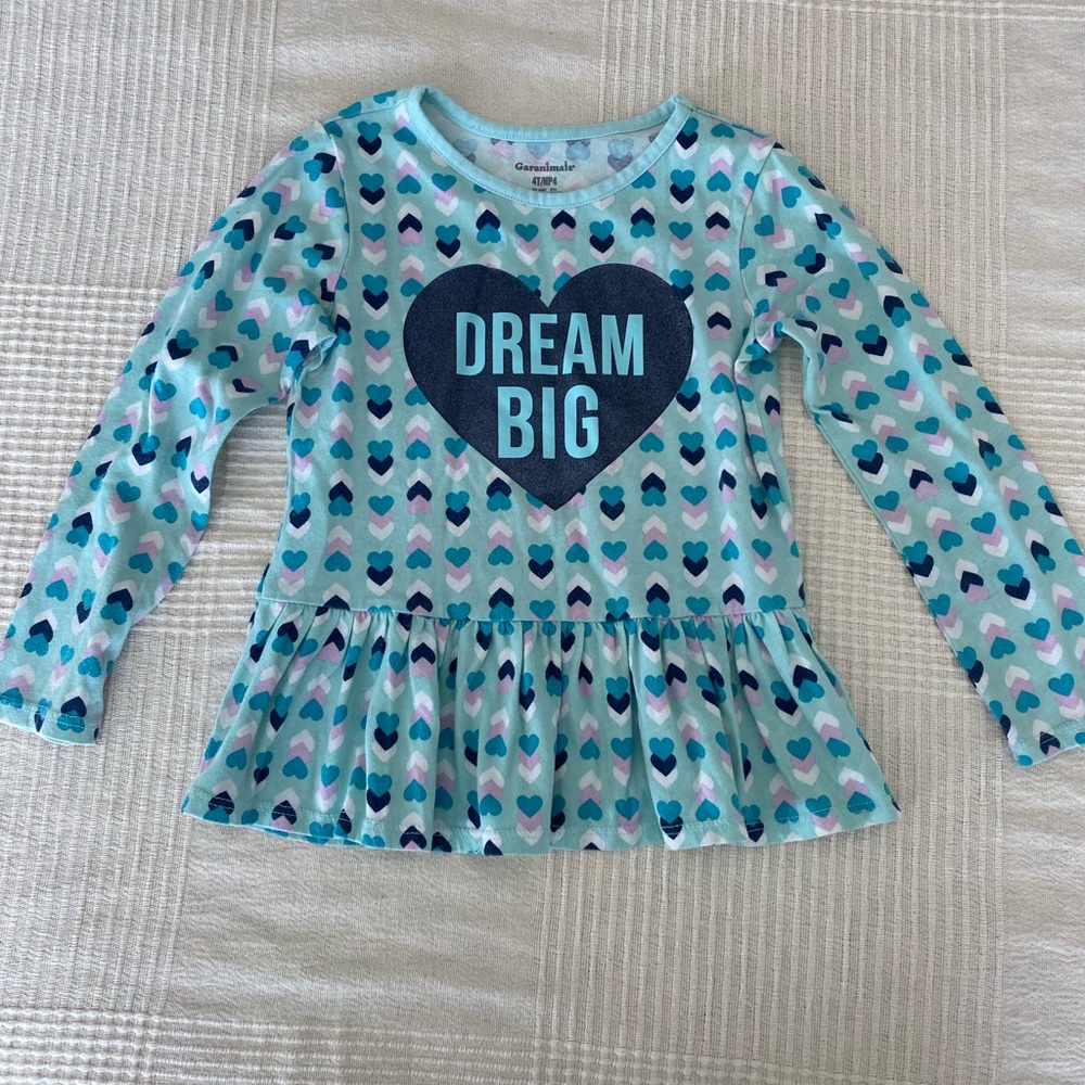 4T - Girl’s Blue Heart Print Top